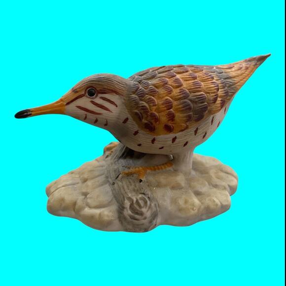 Wooden Trinket Box Marked Bay Shipping w/ Ceramic Spotted Sandpiper Bird on Top - Picture 5 of 14